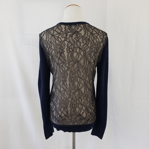 Equipment Femme Wool Sweater Pearl Lace Back Sweater Navy Blue size Small - Picture 5 of 8